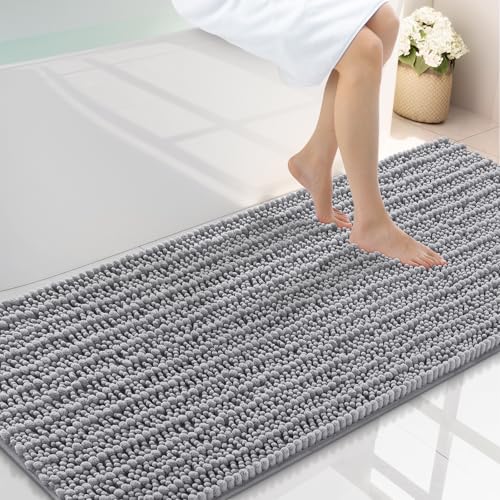 Smiry Bathroom Rugs 59X20, Extra Soft Rubber Backing Chenille Bath Mats | Grey Machine Washable Non Slip Quick Dry Bath Mats for Bathroom Floor, Tub, Shower, Home Decor Accessories - color: Grey, size: 59'' X 20''
