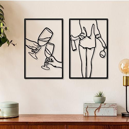 CHENGU 3 Pieces Metal Minimalist Abstract Woman Wall Art Line Drawing Wall Art Decor Single Line Female Home Hanging for Kitchen Bathroom Living Room - style: Novel Style