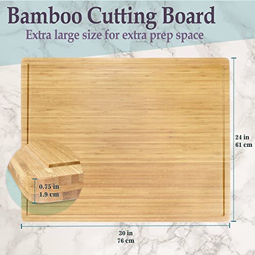 BambooMN Bamboo Burner Cover Cutting Board - 3 Ply - Extra Large - Grooved/Flat (30" x 24" x 0.75") - 2 Pieces - size: 30" x 24" (3-Ply)