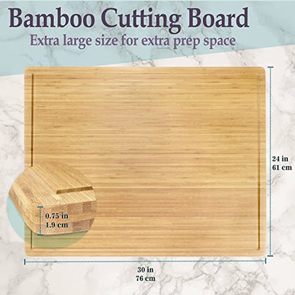 BambooMN Bamboo Burner Cover Cutting Board - 3 Ply - Extra Large - Grooved/Flat (30" x 24" x 0.75") - 2 Pieces - size: 30" x 24" (3-Ply)