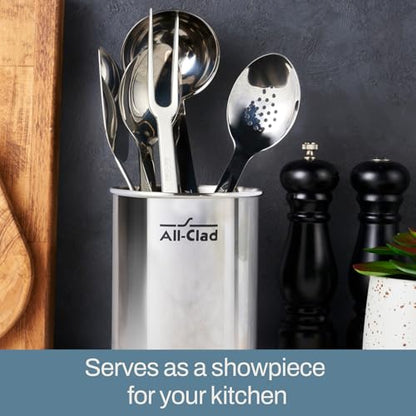 All-Clad 5-Piece Stainless Steel Kitchen Utensil Set – Includes Ladle, Solid Spoon, Slotted Spoon, Turner & Storage Caddy – Heavy-Gauge, Ergonomic, Dishwasher Safe, Silver (Pack of 2) - size: 5-Piece (Pack of 2)