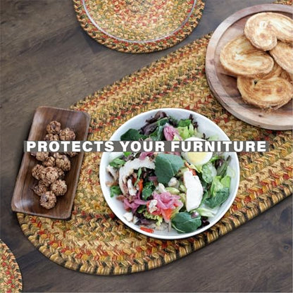 Homespice Kingston Jute Braided Placemats, Rect 13x19 Set of 6 | Multicolor Protects Tabletop in Style and Everyday and Holiday Table Mats, Rich Colors, Reversible and Durable - color: Kingston