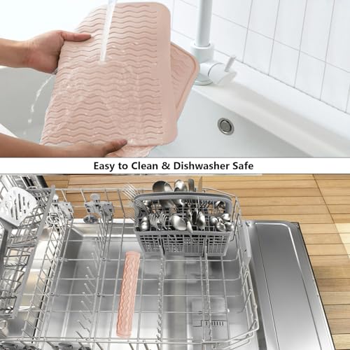 ZLR 4-in-1 Silicone Mat: Air Fryer & Coffee Maker, 12"x12", Peach Pink | Dish Drying Mat, Heat-Resistant Trivet to 450°F, Appliance Non-Slip Base, Food-Grade, Dishwasher Safe, Rolls Up - color: Peach Pink, size: 12" x 12"