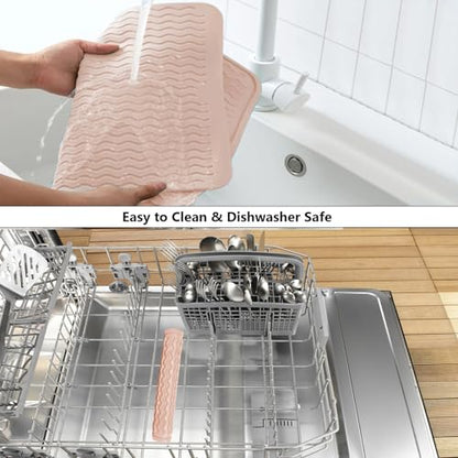 ZLR 4-in-1 Silicone Mat: Air Fryer & Coffee Maker, 12"x12", Peach Pink | Dish Drying Mat, Heat-Resistant Trivet to 450°F, Appliance Non-Slip Base, Food-Grade, Dishwasher Safe, Rolls Up - color: Peach Pink, size: 12" x 12"