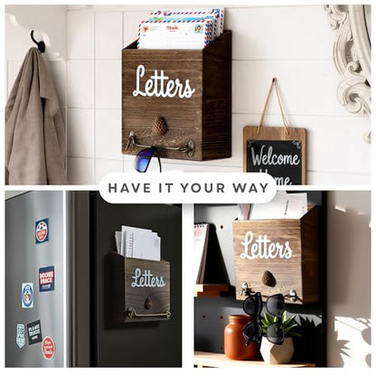 eBun Narrow Wood Mail Holder | Wall Mount, No-Drill Magnetic, Vertical Letter Slot, Entryway Decor - color: 1-pack Letters No Key Holder
