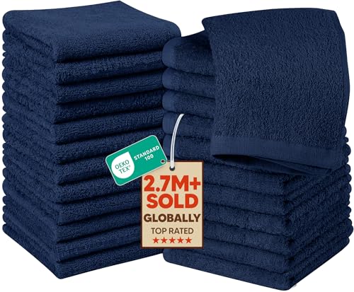 Utopia Towels 24 Pack Washcloths, 12x12 in, 100% Cotton, Navy | Premium 100% Ring Spun Cotton Face Cloths - Highly Absorbent, Fast Drying Soft Feel Fingertip Towels for Daily Use - color: Navy