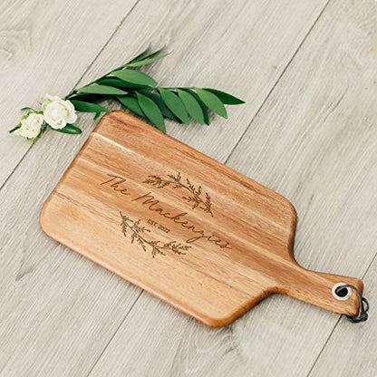 Weddingstar Personalized Wooden Paddle Cutting Board or Serving Board With Handle 13.5" x 6.5" - Signature Script Etching - color: Signature Script, size: 13.5"L x 6.5"W