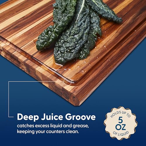 Sonder Los Angeles Highland Teak Wood Extra Large Cutting Board 23x17x1.5" | Non-toxic, Edge Grain, Juice Groove, Built-in Handles, Gift Box Included, Heavy Duty BBQ Board, 13 lbs - color: Highland | Teak | Edge Grain