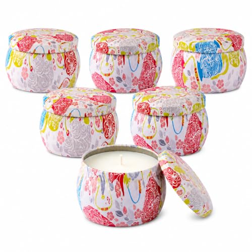 6 Pack Scented Candles Gift Set for Women, Soy Wax Tin Candles, 4 oz Each, 6 Fresh Botanical Scents, Up to 180 Hr Total Burn, Birthday Housewarming Thank You Gifts - size: Large 6-Candle Set (Summer)