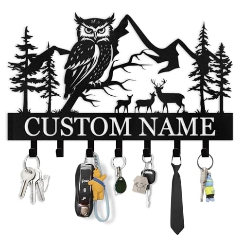 Custom Key Holder Wall Mounted, Personalized Owl Key Holder for Wall, Key Rack Wall Mounted Home Decor, Coat Rack, Animal Theme Hooks Sweet Home Decor for Storage, Custom Housewarming Gifts - color: 06 Owl