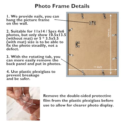 JCJMY 11x14 Collage Picture Frame with Mat, Display 5 Pcs 4x6 Photos or 11x14 Picture, Five Opening 4x6 Picture Frame Collage for Wall Hanging, Lightweight 4 x 6 Multi Photo Frame, Rustic Brown - color: Rustic Brown