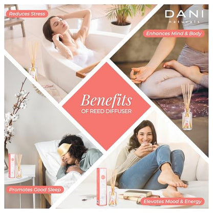 DANI Naturals Coconut Hibiscus Reed Diffuser Set, Vegan, 3 fl oz | Vegan,alcohol-free reed diffuser,Continuous fragrance with natural reeds,Tropical coconut hibiscus scent,Made in USA