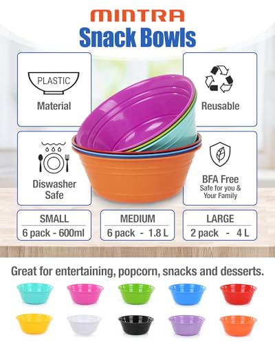 Mintra Home Snack Bowls (Medium 6pk (1.8L), Black) - color: Black, size: Medium 6pk (1.8L)