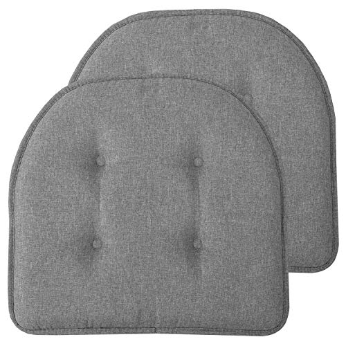 Sweet Home Collection Chair Cushion Memory Foam Pads Tufted Slip Non Skid Rubber Back U-Shaped 17" x 16" Seat Cover, 2 Count (Pack of 1), Grey - color: Gray, size: 2 Pack, style: Foam Pads