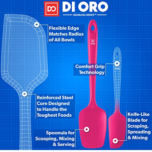 DI ORO Silicone Spatula Set - 600F Heat Resistant, 3-Pc Magenta | Rubber scraper won't scratch nonstick pans; For baking, cooking, mixing, and frosting; BPA-free and dishwasher safe - color: Magenta