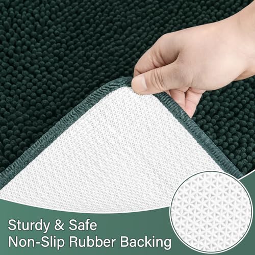 Bathroom Rug Sets 2 Piece, 20"x20" U-Shaped & 21"×34", Hunter Green | Toilet Mat Non Slip Bath Mats Floor Set, Washable Bath Rug Set, Absorbent Soft Bathroom Rug - color: Hunter Green