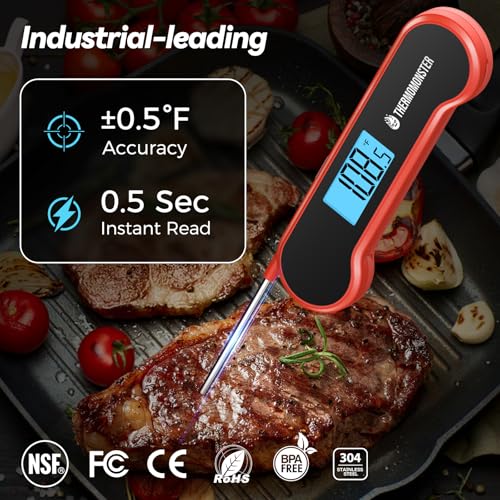 0.5 Sec Instant Read Meat Thermometer Digital for Cooking, Red | NIST ±0.5℉ Precision Food Thermometer, Kitchen Gadgets for Oven Grill Candy BBQ Accessories, Gifts for Him Dad Men Birthday - color: Red