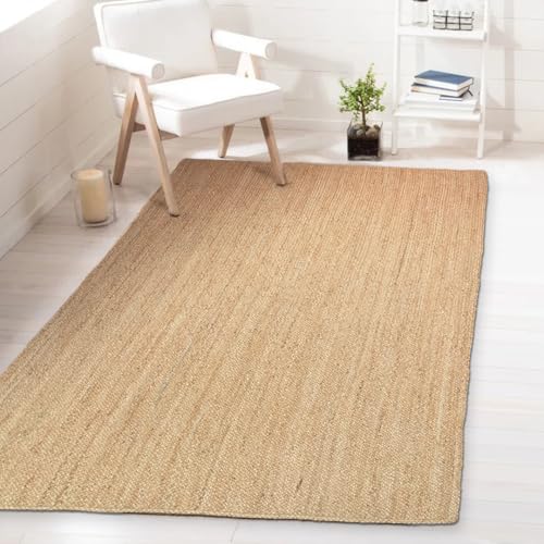 Hand Woven Natural Jute Braided Area Rug – 5x8 Feet Rectangle | Vintage Boho Reversible Rug for Living Room, Bedroom, Dining Area, Entryway | Farmhouse Natural Fiber Floor Covering - size: 5' x 8' (Rectangular)