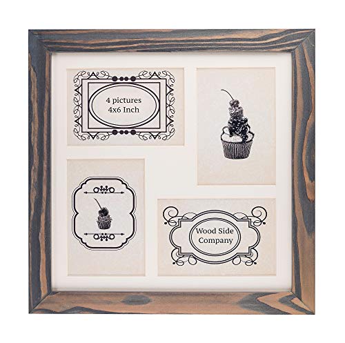 Rustic Solid Wood Square Collage Photo Frame 12x12 inch – Display Four (4) 4x6 inch Pictures with Mat Wall Tabletop - Grey - color: Grey