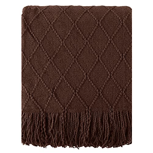 BATTILO HOME Dark Brown Throw Blanket for Couch, Chocolate Knit Throw Blankets for Home Decor, Decorative Brown Blanket for Foot of Bed, 50"x60" - color: Diamond Brown, size: 50 x 60 in.