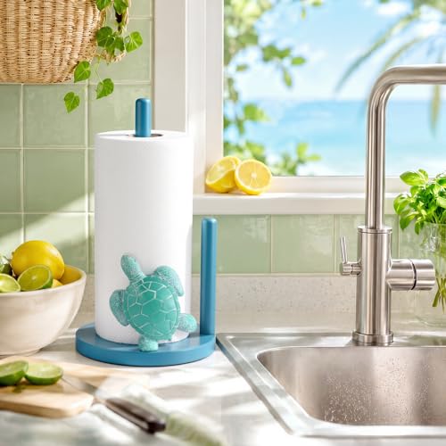 Sea Turtle Paper Towel Holder Cute Turtle Kitchen Decor Countertop Toilet Paper Towel Stand 12.5 Inch Turquoise Resin Decorative Funny Animal Gifts for Coastal Ocean Beach House Home Beachy - style: Sea Turtle