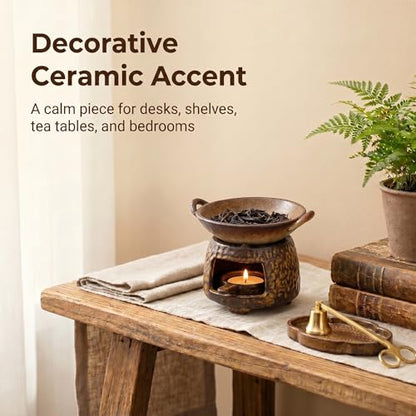 Ceramic Wax Melt Warmer and Essential Oil Diffuser, Handmade Tea Light Candle Holder Incense Pot, Minimalist Japanese Decor Teapot Heater for Home Aromatherapy Meditation Room, Stress Relief Spa