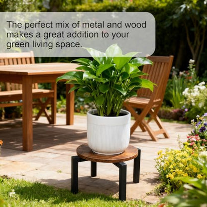 Vigordream Plant Stand Indoor, Heavy Duty Sturdy Metal Plant Pot Holder | Modern Wooden Planter Stool, Single Flower Pot Stands Low Short Planter Riser Flower Table Fits 5-14 Inch Pots - size: Large