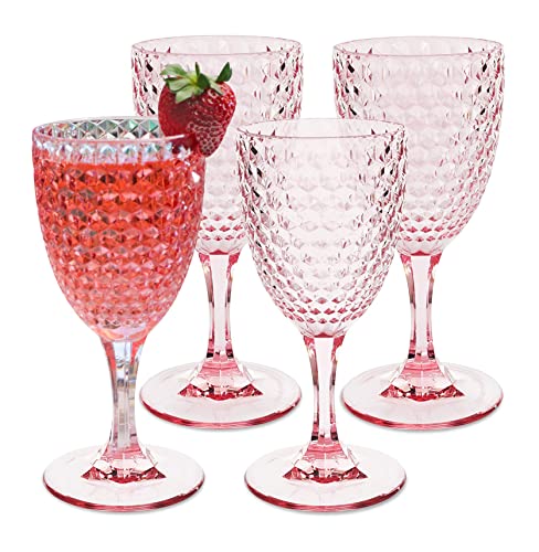 BELLAFORTE - Shatterproof Tritan Plastic Wine Glass, 12oz, set of 4, Laguna Beach Drinking Glasses - Unbreakable Glassware for Indoor and Outdoor Use - Reusable Drinkware (Pink) - color: Pink