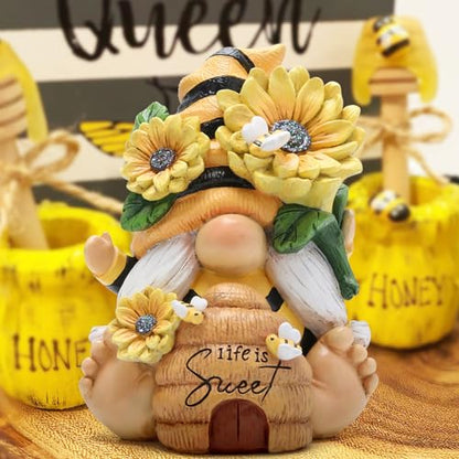 Hodao Gnome Figurine Decorations Indoor Home Decor Sweet Life Bee Gnome - The Sweetness and Warmth of Nature - Summer Garden Patio Gnome Sculpture Decorations (Bees gnome) - style: Whimsical