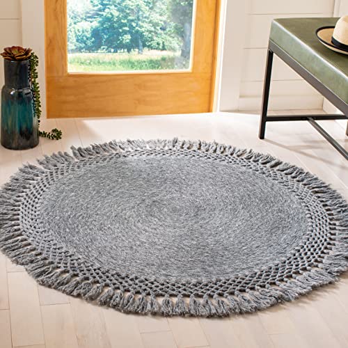 SAFAVIEH Sahara Collection Area Rug - 3' Round, Charcoal, Handmade Boho Tassel, Ideal for High Traffic Areas in Living Room, Bedroom (SAH490H) - color: Charcoal, size: 3' (Round)