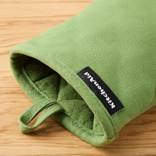 KITCHENAID Gourmet Series Gridlines Mini Oven Mitts 2-Pack Set, Heat Resistant up to 600°F, Soft Silicone Grip, Magnetic Cuff, Matcha Green, 5.5"x9" - color: Matcha Green