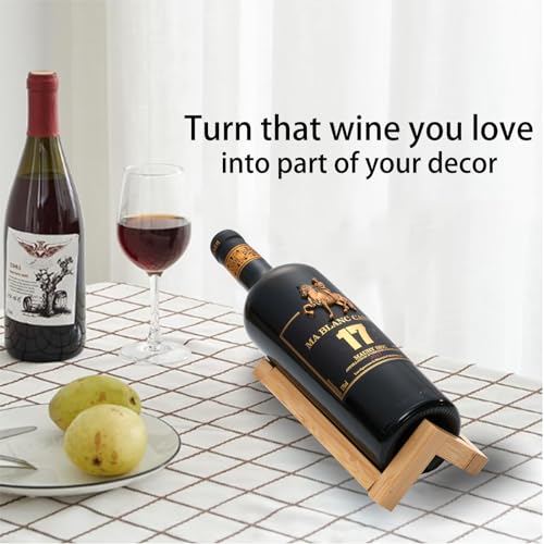 Single Wine Bottle Holder, Personalized Bamboo Wine Bottle Holder Stand Display Table Top Wine Rack Countertop Wine Holders Organizer for Dining Table, Cabinet Etc