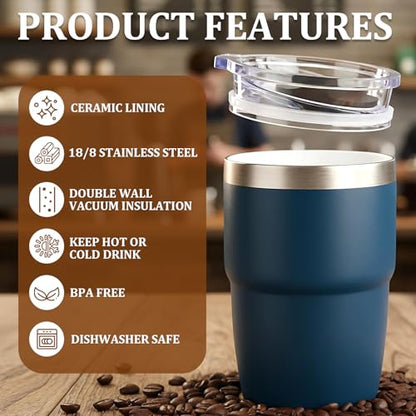 Zenbo 8 oz Stackable Espresso/Coffee Cups with Magnetic Lid, Ceramic-Lined | 18/8 Stainless Steel Mini Tumblers, Double-Wall Vacuum Insulated & Dishwasher Safe for Travel, Office, Sage Green-2 Pack - color: Sage Green