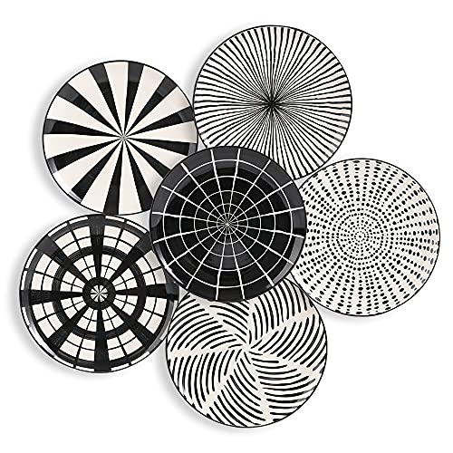 Ceramic Dessert Plates 8 Inch - Salad Appetizer Plate Set of 6 - Modern Japanese Style - Dishwasher and Microwave Safe - Black and White - size: 8 inch