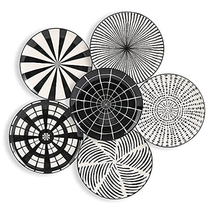 Ceramic Dessert Plates 8 Inch - Salad Appetizer Plate Set of 6 - Modern Japanese Style - Dishwasher and Microwave Safe - Black and White - size: 8 inch