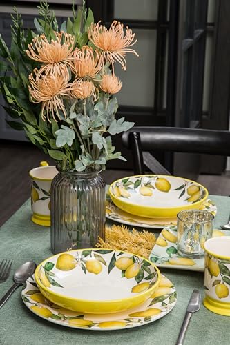 Bico Lemon Dreams Pasta Bowls, 35oz Salad Bowl Set of 4, Large Ceramic Serving Dinner Bowls for Soup and Cereal, Microwave and Dishwasher Safe, Gift for Housewarming and Thanksgiving - color: Lemon Dreams