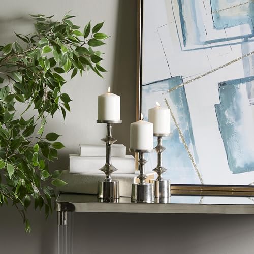 CosmoLiving by Cosmopolitan Aluminum Metal Decorative Candle Holder Pillar Candle Stand, Set of 3 Candlestick Holder 10', 9', 7'H, Silver - color: Silver