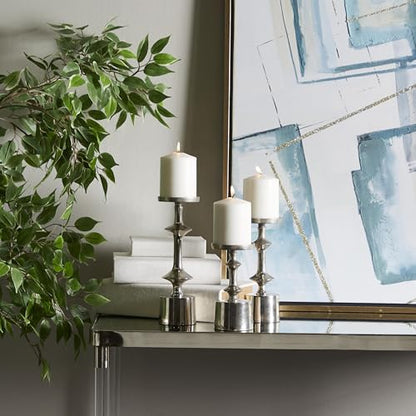 CosmoLiving by Cosmopolitan Aluminum Metal Decorative Candle Holder Pillar Candle Stand, Set of 3 Candlestick Holder 10', 9', 7'H, Silver - color: Silver