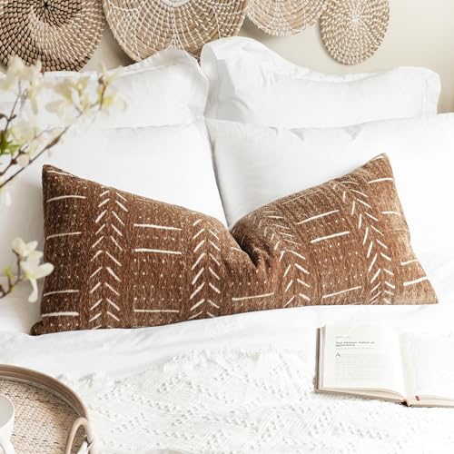 Boho Lumbar Throw Pillow Cover 14X36, Brown Decorative Long Accent Body Lumbar Pillow for Bed, Farmhouse Woven Textured Lumbar Pillowcase for Couch (Cover ONLY) - color: Brown, size: 36" x 14" (Pack of 1)