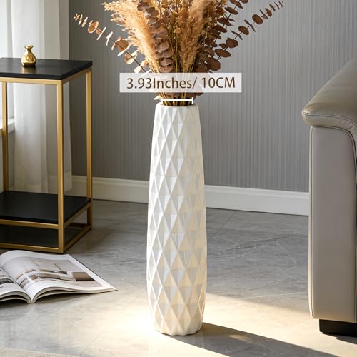 White Tall Ceramic Floor Vase, 24 Inch, Textured Design | Glossy Glazed Finish, Living Room, Fireplace, Entryway, Pampas Grass - color: Shape 2, size: 24 Inch