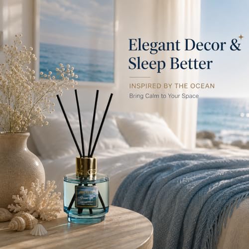 Reed Diffuser Set with Refill & 8 Reed Sticks, 6.96 fl oz Ocean Air Home Fragrance, Long Lasting Aromatherapy Diffuser for Bedroom, Bathroom & Living Room