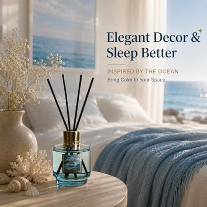 Reed Diffuser Set with Refill & 8 Reed Sticks, 6.96 fl oz Ocean Air Home Fragrance, Long Lasting Aromatherapy Diffuser for Bedroom, Bathroom & Living Room