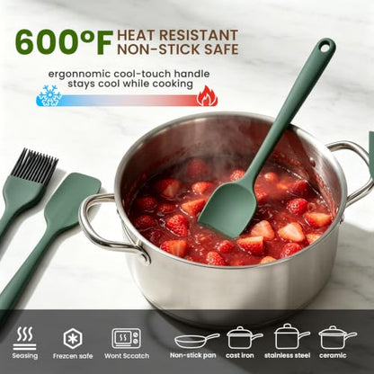 Silicone Spatula Set,9-Piece BPA Free Food Grade Heat Resistant Spatulas for Cooking Baking,Seamless One Piece Design,Non-Stick Safe,Dishwasher Safe,Withstands -104°F to 600°F（Green） - color: Green