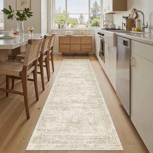 Soalmost Runner Rug 2x8 Washable Non-Slip Hallway Kitchen Runners Beige | Stain Resistant Vintage Rugs for Bathroom Laundry Room, Low Pile Foldable Floor Carpet Mat for Entryway Corridor Bedroom - color: Beige, size: 2' x 8' (Runner)