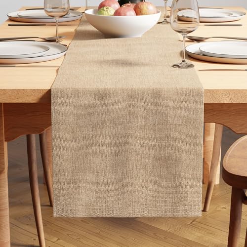 Encasa XO Table Runner 4 to 6 Seater, Soft Chenille 13"x72" | Sand, Woven Rib Texture | Machine Washable | Colorfast & Shrink Resistant | Durable Polyester Yarns - color: Sand, size: 13x72 in