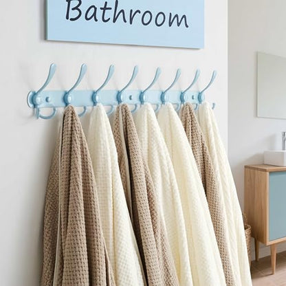 Coat Rack Wall Mount - 29.5” Long 8-Tri-Hooks Heavy Duty Coat Hanger Rail Wall Hooks for Hanging Coats Hats Clothing Clothes Purse Mudroom Entryway, Blue, Pack of 2 - color: Blue, size: L=29.5” (2 Pcs)
