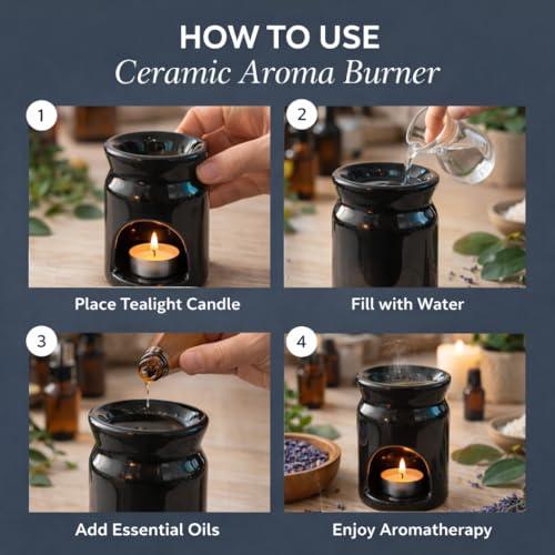 Pure Source India Ceramic Tea Light Candle Holder, Essential Oil Burner Wax Melt Burner, Incense Aroma Diffuser for Home, Office & Gifting Puprose