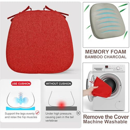 SINOSSO 1 Pack Memory Foam Chair Cushions for Dining Chair, Friendly Woven Fabric 16" U-Shape Comfortable Kitchen Chair Pad, Removable Slip Resistant Seat Cushion (1 Piece, Red) - color: Bright Red