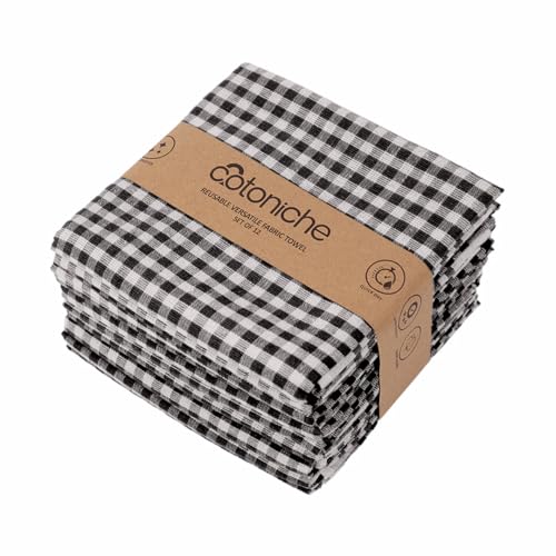 Checkered Dish Towels - Dishcloths for Kitchen (24" x 16") Washable & Vintage Perfect as Bar Towels for Kitchen, Farmhouse Kitchen Towels - (12 Pack) (Black) - color: Black, size: Set of 12