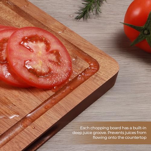 Wood Cutting Board, Wooden Cutting Boards for Kitchen with Deep Juice Grooves & Built-in Handles, Ideal Charcuterie & Chopping for Meat, Chopping Boards Set of 3 - size: Large